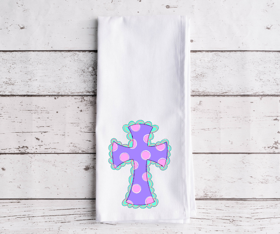 Pastel Polka Dot Cross Dish Towel