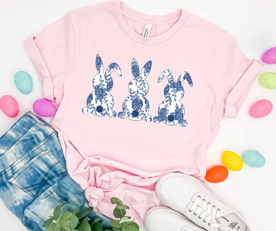 Blue Floral Bunnies