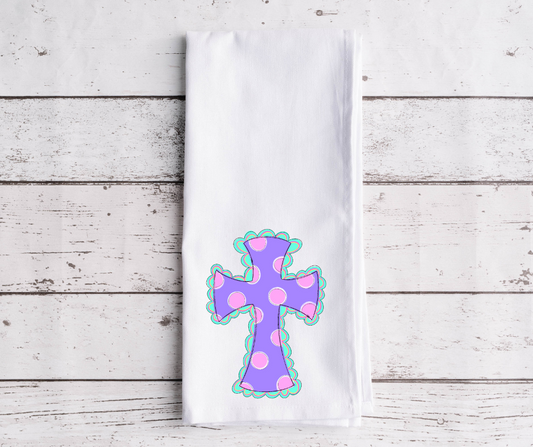 Pastel Polka Dot Cross Dish Towel